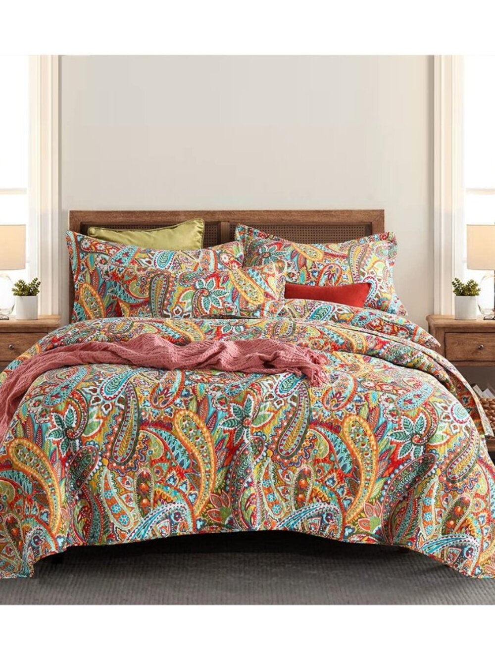 Cotton Bedspread Quilt Sets, 3 Pieces Reversible Comforter Coverlet Sets, Yellow